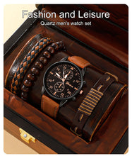 Coffret cadeaux homme (montre+bracelets) / New Men Watch Luxury Bracelet Set Fashion Business Brown Leather Quartz Wrist Watches for Men Gift Set Relogio Masculino - kadopascher