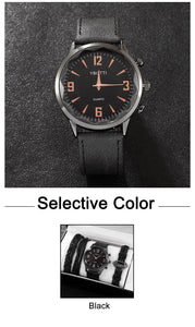 Coffret cadeaux (montre+bracelets) homme / 4pcs Set Fashion Mens Sports Watches Man Business Quartz Wristwatch Luxury Black Leather Bracelet Men Casual Clock Watch - kadopascher