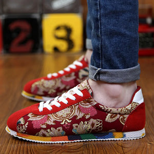 Chaussures fashion été 2025 / Fashion Graffiti Printed Men Suede Sneakers Red Running Shoes - kadopascher