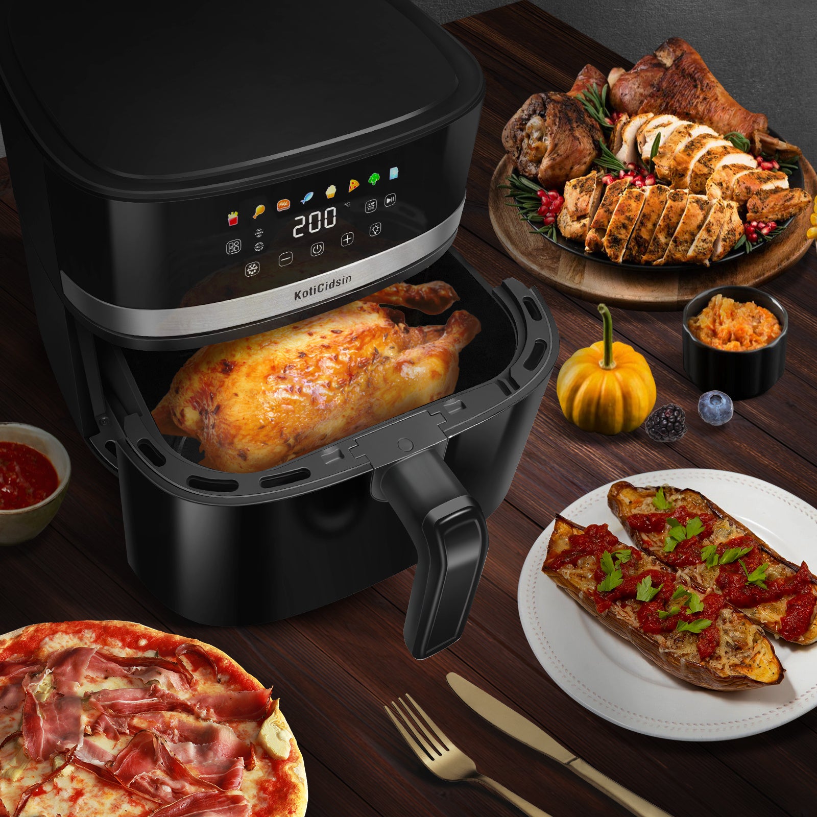 Air fryer avec vitre transparente - Grande capacité 8.5L Marque KotiCidsin (Produit avec avis certifiés 5 étoiles)
8.5L Oil-Free Air Fryer, 2000W Air Fryer with Transparent Window and Built-in Lighting, LED Touch Screen - kadopascher