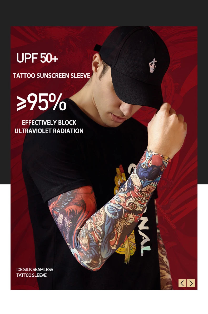 Tatouage d'été bronzage , tatouage de bronzage effaçable avec le temps 
Summer Tattoo Sleeves Ice Silk Golf Sports Sun-proof Cycling Men Cool Personalized Driving Women Fishing Elastic Arm Warmer - kadopascher
