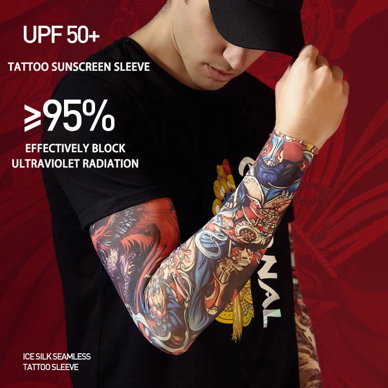 Tatouage d'été bronzage , tatouage de bronzage effaçable avec le temps 
Summer Tattoo Sleeves Ice Silk Golf Sports Sun-proof Cycling Men Cool Personalized Driving Women Fishing Elastic Arm Warmer - kadopascher