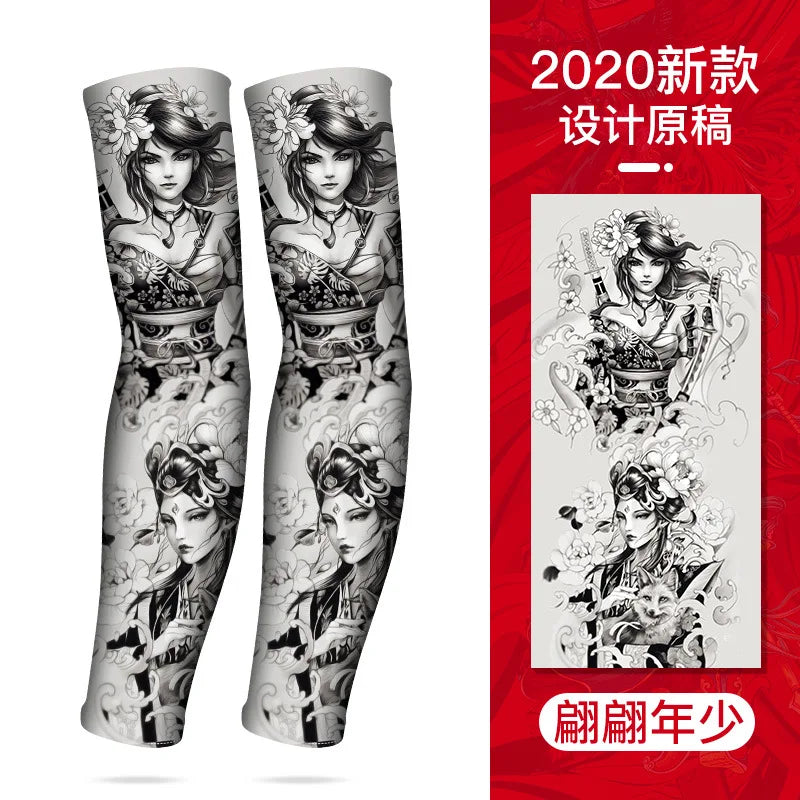 Tatouage d'été bronzage , tatouage de bronzage effaçable avec le temps 
Summer Tattoo Sleeves Ice Silk Golf Sports Sun-proof Cycling Men Cool Personalized Driving Women Fishing Elastic Arm Warmer - kadopascher