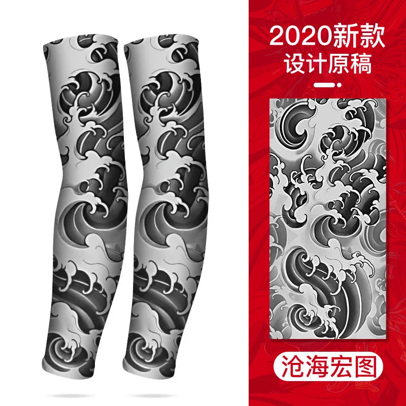 Tatouage d'été bronzage , tatouage de bronzage effaçable avec le temps 
Summer Tattoo Sleeves Ice Silk Golf Sports Sun-proof Cycling Men Cool Personalized Driving Women Fishing Elastic Arm Warmer - kadopascher