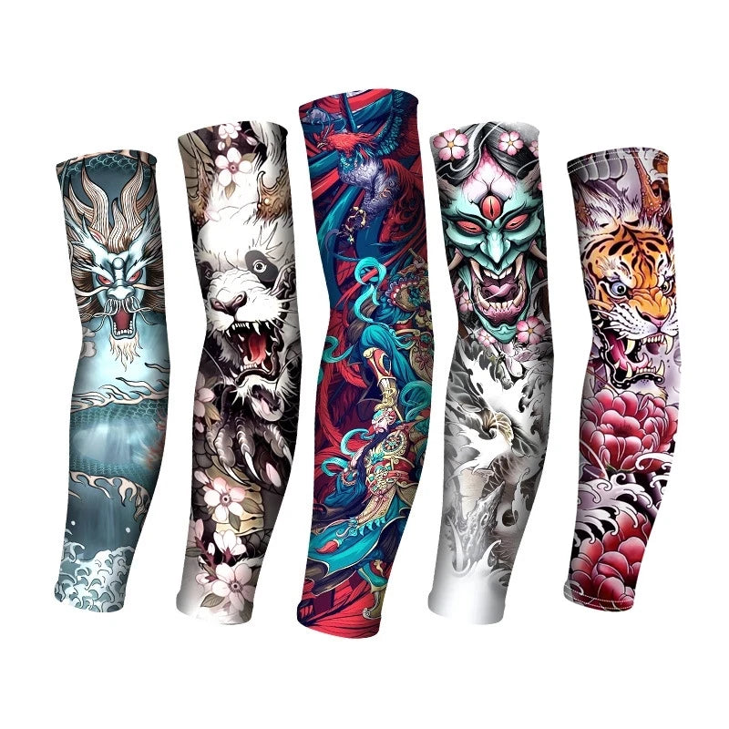 Tatouage d'été bronzage , tatouage de bronzage effaçable avec le temps 
Summer Tattoo Sleeves Ice Silk Golf Sports Sun-proof Cycling Men Cool Personalized Driving Women Fishing Elastic Arm Warmer - kadopascher