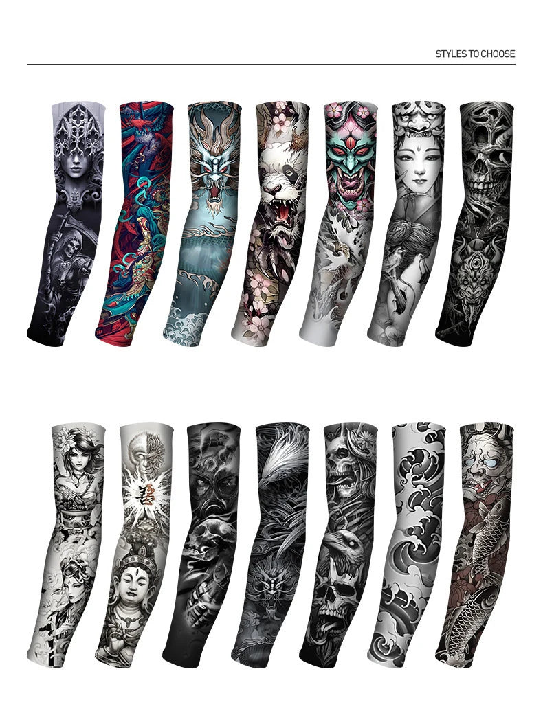 Tatouage d'été bronzage , tatouage de bronzage effaçable avec le temps 
Summer Tattoo Sleeves Ice Silk Golf Sports Sun-proof Cycling Men Cool Personalized Driving Women Fishing Elastic Arm Warmer - kadopascher