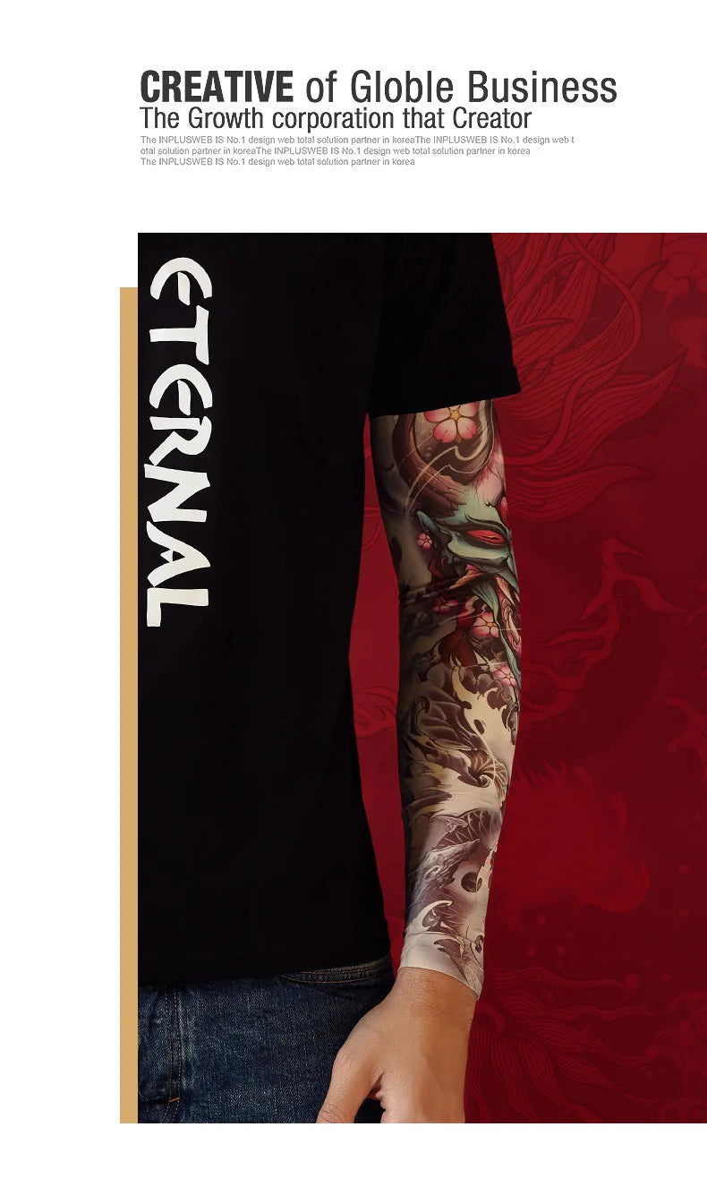 Tatouage d'été bronzage , tatouage de bronzage effaçable avec le temps 
Summer Tattoo Sleeves Ice Silk Golf Sports Sun-proof Cycling Men Cool Personalized Driving Women Fishing Elastic Arm Warmer - kadopascher