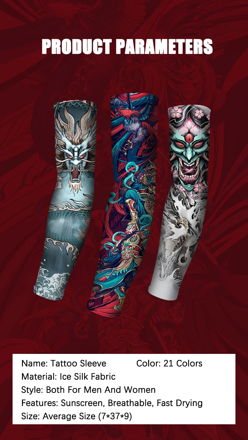 Tatouage d'été bronzage , tatouage de bronzage effaçable avec le temps 
Summer Tattoo Sleeves Ice Silk Golf Sports Sun-proof Cycling Men Cool Personalized Driving Women Fishing Elastic Arm Warmer - kadopascher