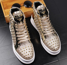 Chaussures cuir luxe designer / Luxury rivet Men&#39;s shoes designer sneakers men punk high tops gold light bottom Casual Platform shoes zapatillas hombre - kadopascher