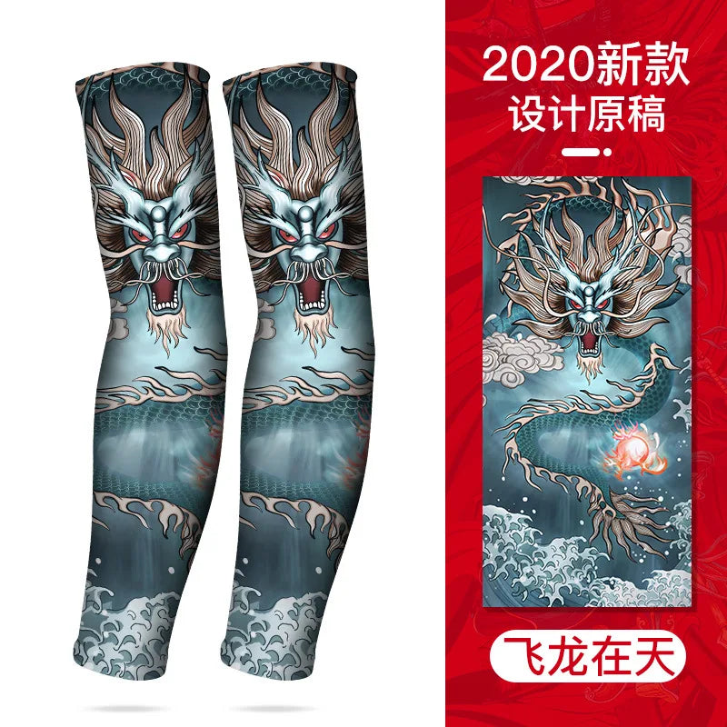 Tatouage d'été bronzage , tatouage de bronzage effaçable avec le temps 
Summer Tattoo Sleeves Ice Silk Golf Sports Sun-proof Cycling Men Cool Personalized Driving Women Fishing Elastic Arm Warmer - kadopascher