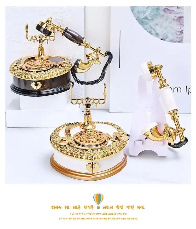 Ancien téléphone collection / Light Luxury Classic Style Dial Old-fashioned Telephone Music Box Home Desk - kadopascher