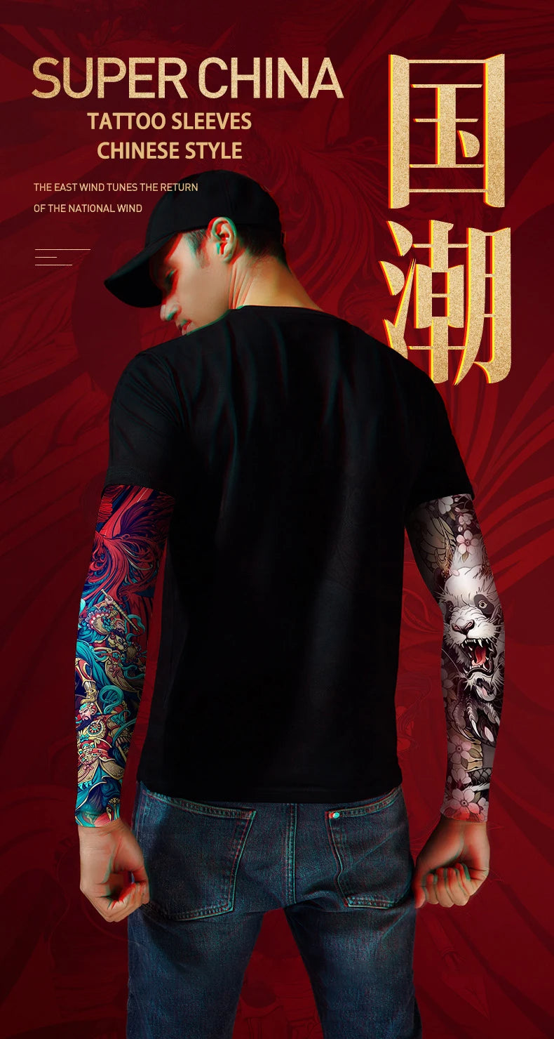 Tatouage d'été bronzage , tatouage de bronzage effaçable avec le temps 
Summer Tattoo Sleeves Ice Silk Golf Sports Sun-proof Cycling Men Cool Personalized Driving Women Fishing Elastic Arm Warmer - kadopascher