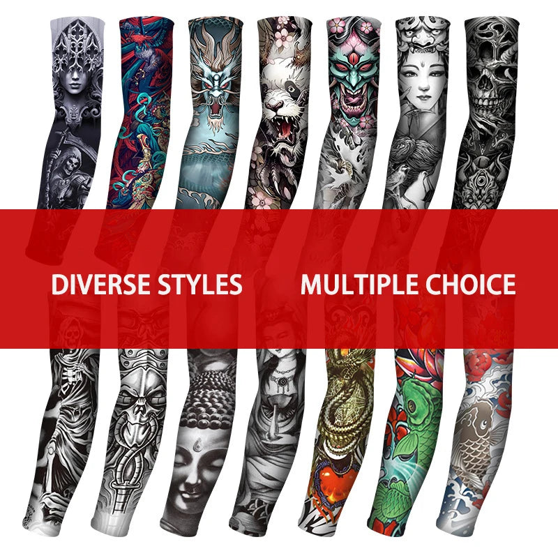 Tatouage d'été bronzage , tatouage de bronzage effaçable avec le temps 
Summer Tattoo Sleeves Ice Silk Golf Sports Sun-proof Cycling Men Cool Personalized Driving Women Fishing Elastic Arm Warmer - kadopascher