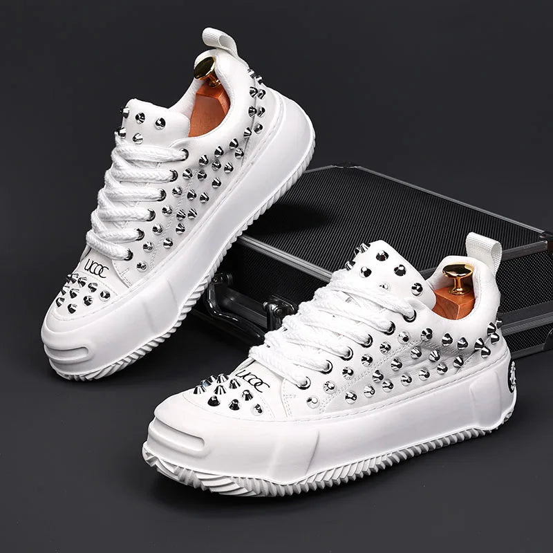 Sneakers Punk Rivets Homme – Semelle Épaisse Cuir Fendu | Style Rock Hip-Hop EU 38-48 - kadopascher