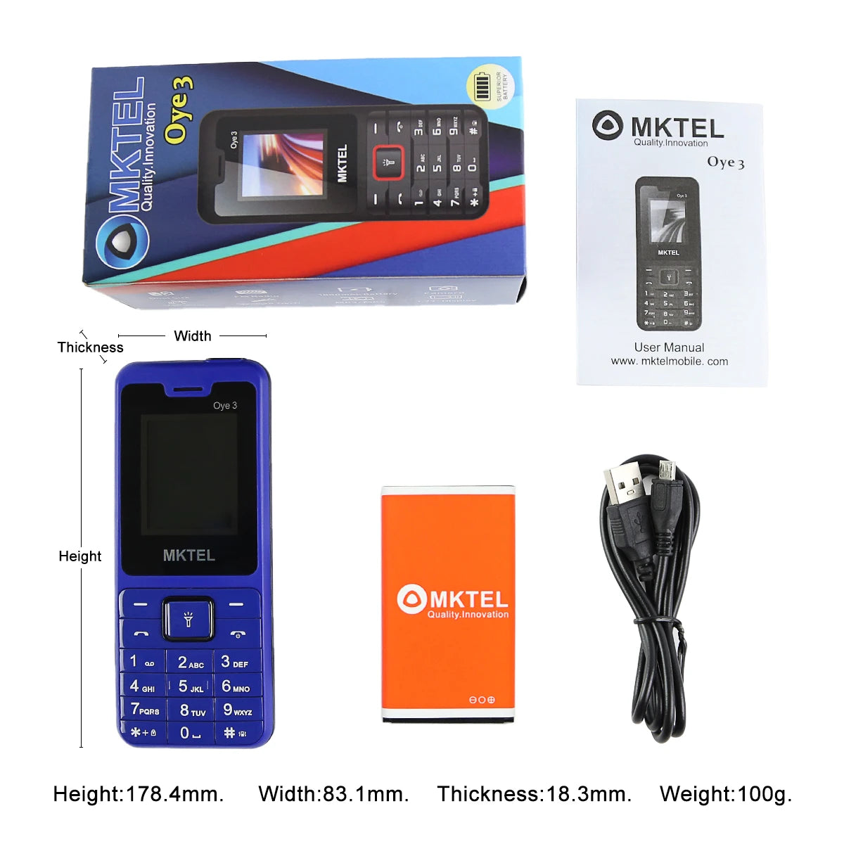 Mini téléphone portable fonctionnel avec entrée sim / MKTEL OYE 3 Feature Phone 1.77inch Display 1800mAh Dual SIM Dual Standby MP3 MP4 FM Radio with Strong Torch Senior Phone - kadopascher