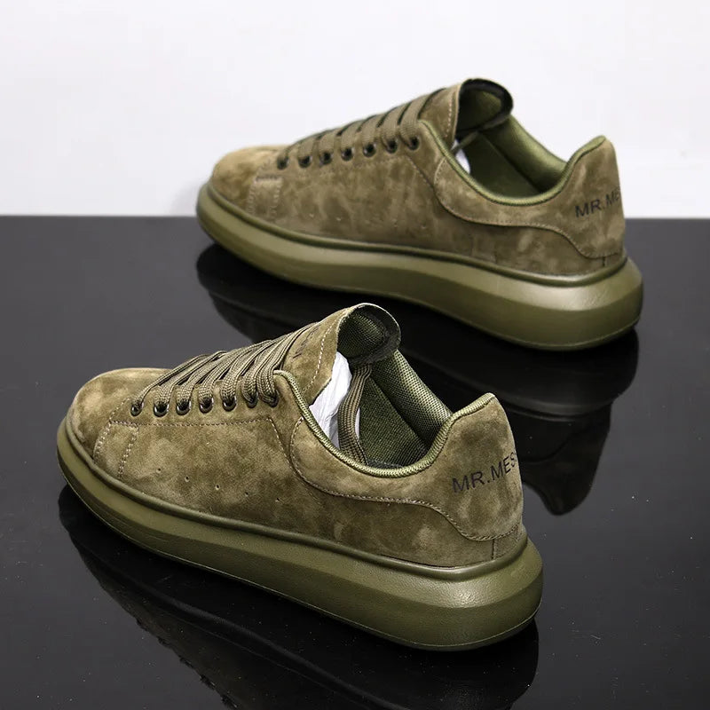 Sneakers Casual Grande Taille 43-44 Mixte - Baskets Plateforme Cuir Microfibre