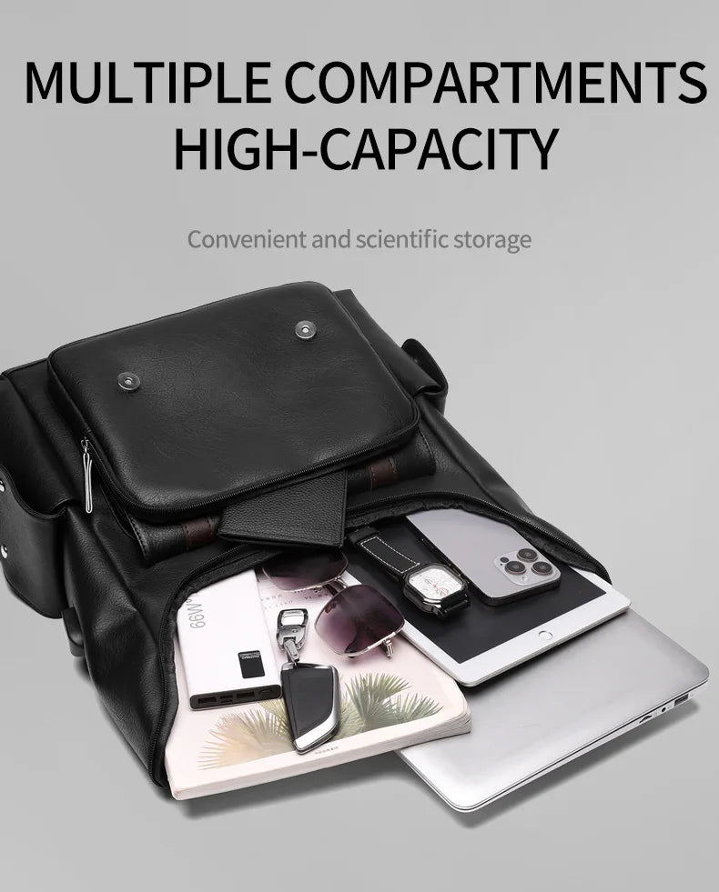 Sac à Dos Rétro en Cuir PU – Style Britannique | USB, Waterproof, Grande Capacité - kadopascher