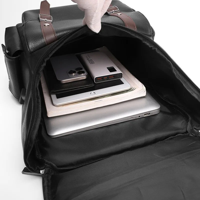 Sac à Dos Rétro en Cuir PU – Style Britannique | USB, Waterproof, Grande Capacité - kadopascher