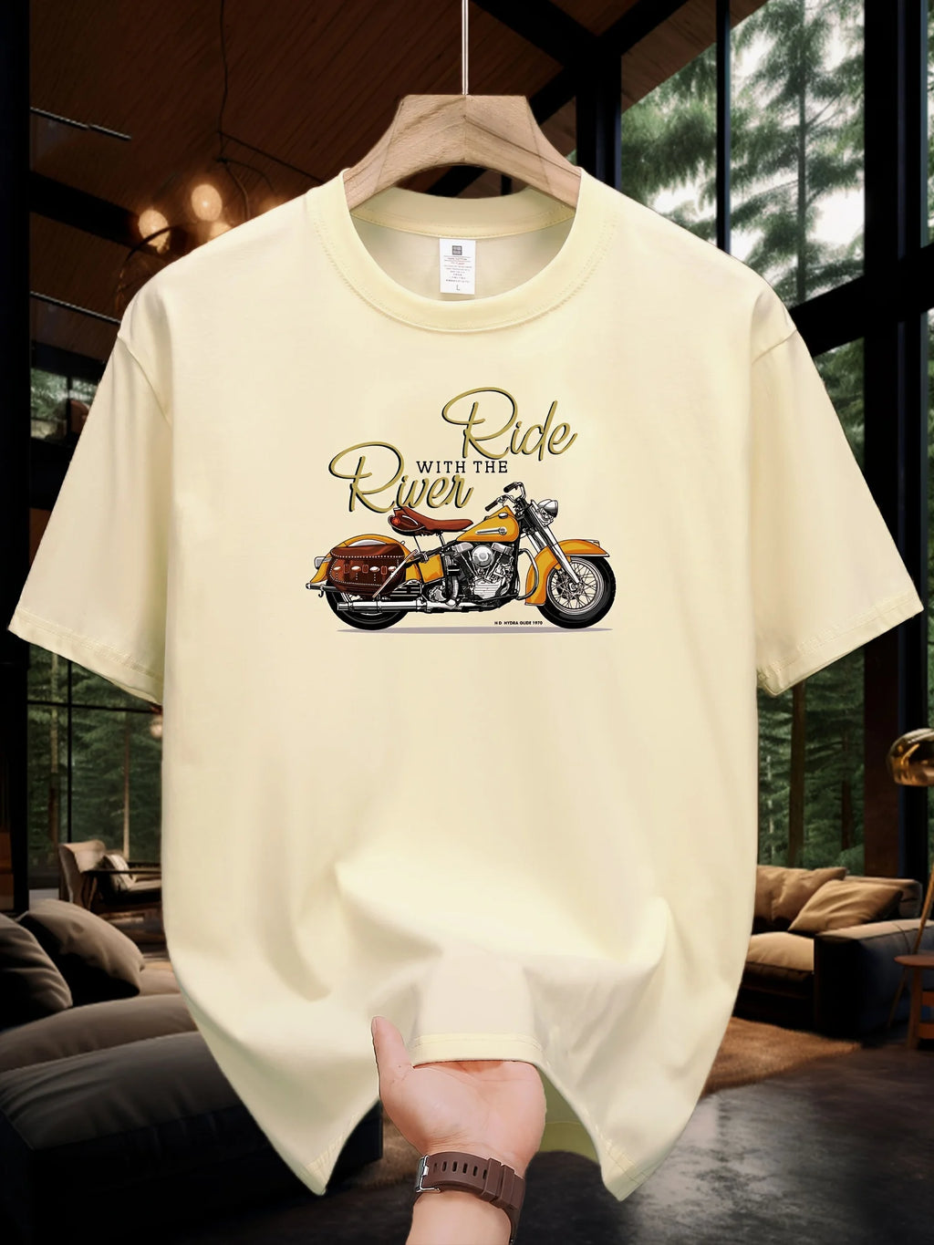 T-shirt homme collection 2025 chic et élégant 
Summer 100 Cotton Fashionable Casual Loose Large Size Classic Motorcycle Pattern Printed Round Neck Short Sleeve T-shirt - kadopascher