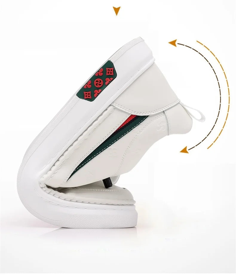 Chaussures de luxe surélevées de 5cm 2024 / 2024 Spring Men's Elevator Shoes Men Loafers White Soft Leather Moccasins Height Increased 5cm Taller Shoes Man Sneakers - kadopascher