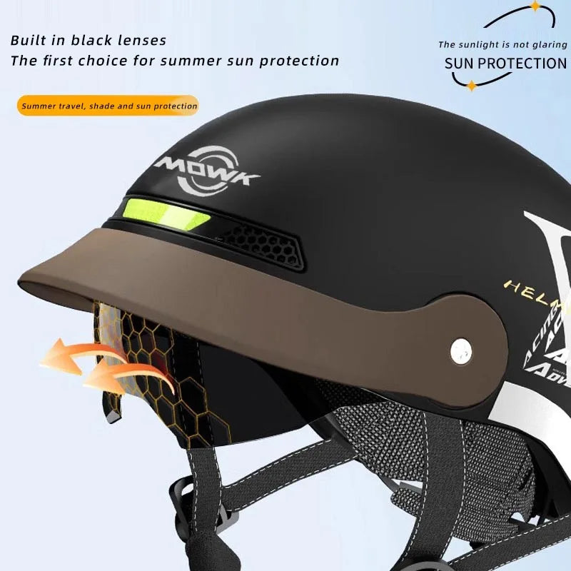 Casque Moto Demi-Jet MOWK – Vintage Respirant Homme Femme Scooter Électrique