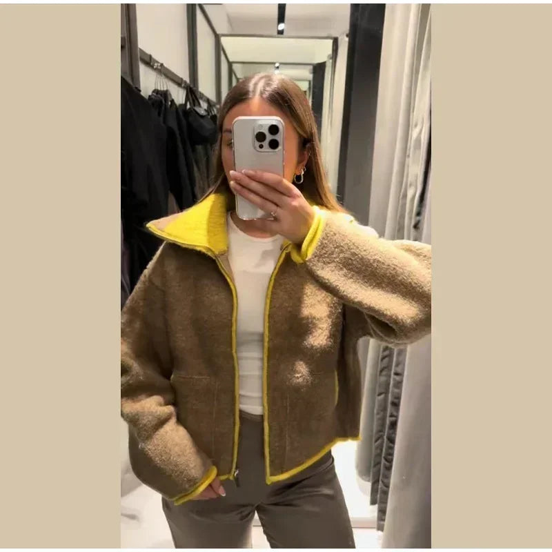 Women's Knitted Winter Zip-Up Cardigan - Cozy, Elegant, Loose Fit with Pockets