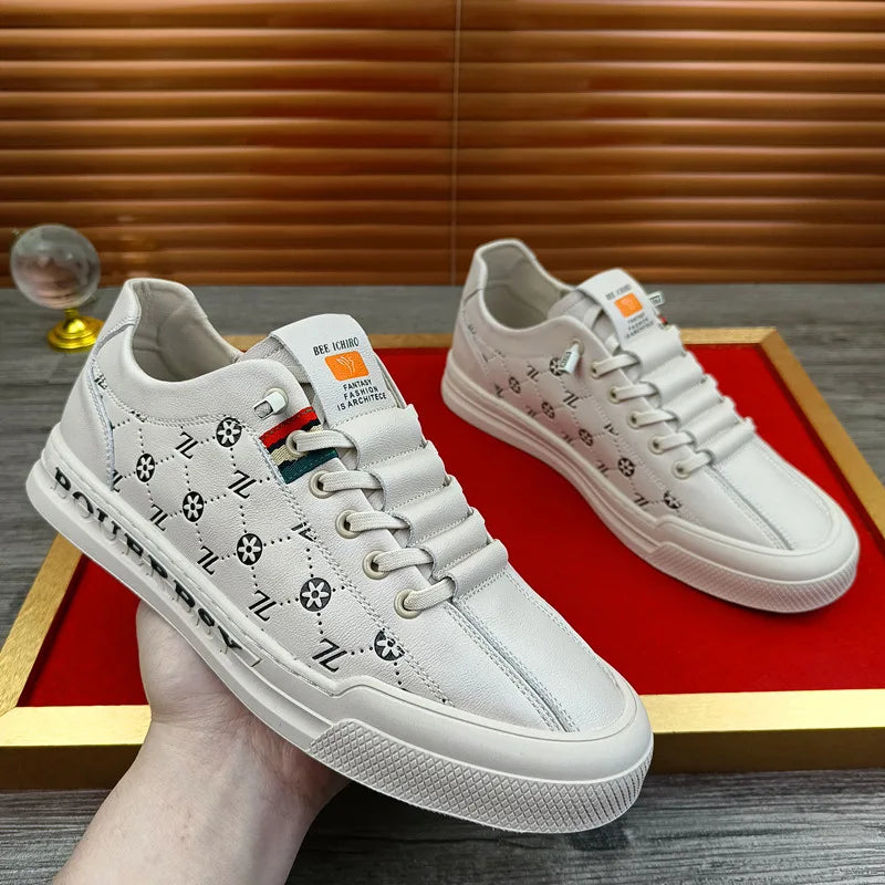 Chaussures de sport luxe chic habillé / European New Shoes for Men Genuine Leather Casual Shoes Trend Print Flats Skateboard Shoes Youth Street Sneakers - kadopascher