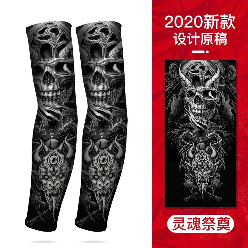 Tatouage d'été bronzage , tatouage de bronzage effaçable avec le temps 
Summer Tattoo Sleeves Ice Silk Golf Sports Sun-proof Cycling Men Cool Personalized Driving Women Fishing Elastic Arm Warmer - kadopascher