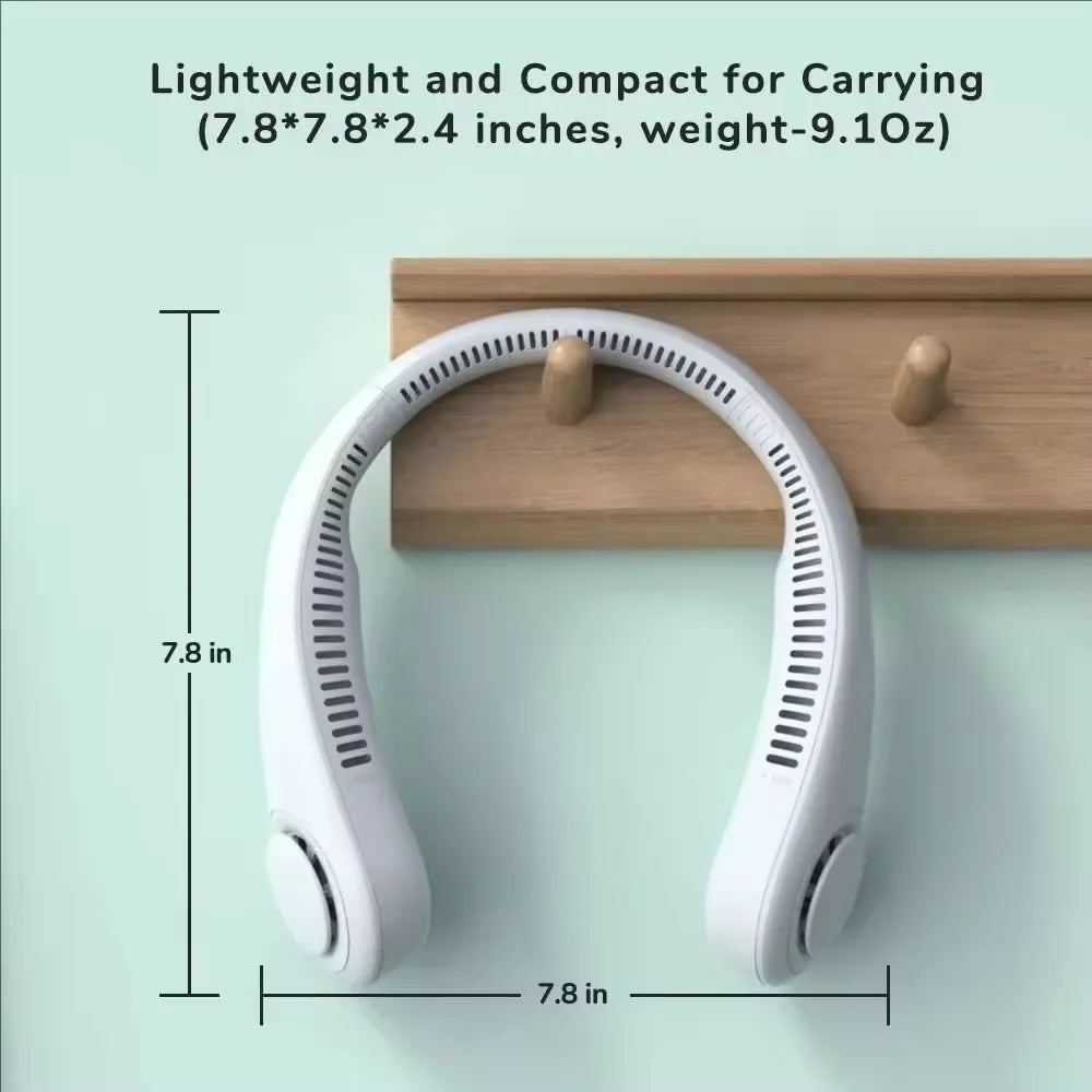 Ventilateur de Cou Sans Lames USB Rechargeable – 3 Vitesses, Portable & Silencieux