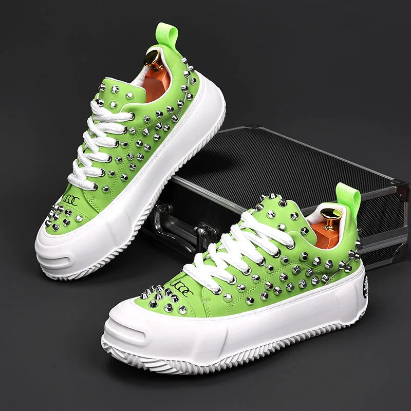 Sneakers Punk Rivets Homme – Semelle Épaisse Cuir Fendu | Style Rock Hip-Hop EU 38-48 - kadopascher