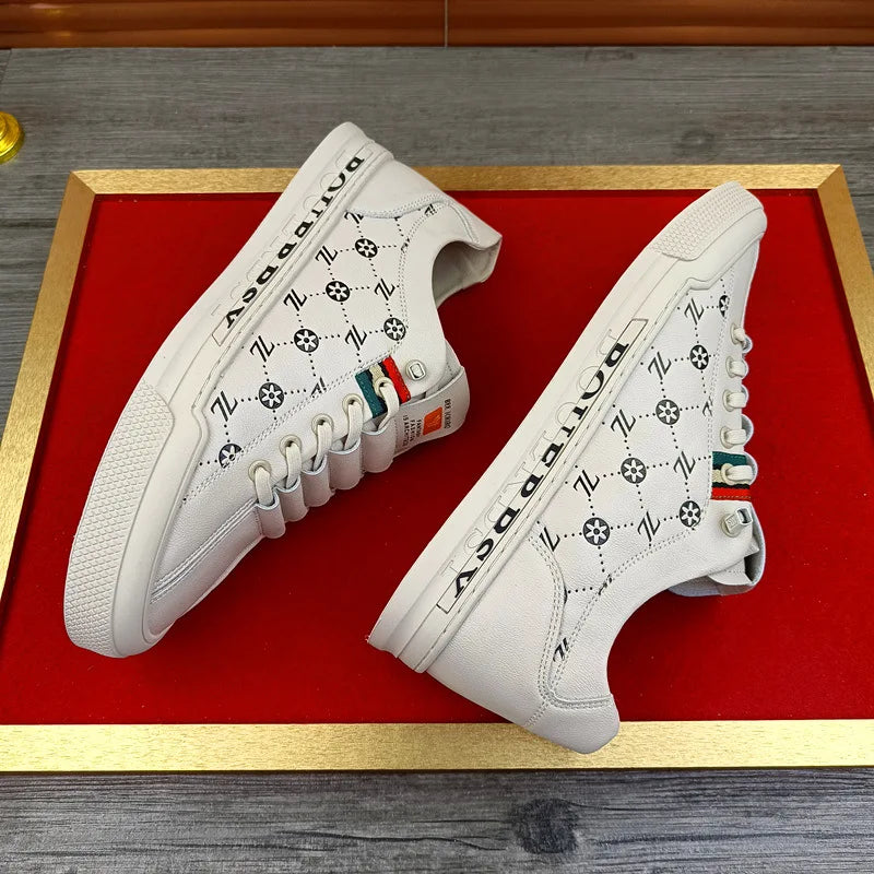 Chaussures de sport luxe chic habillé / European New Shoes for Men Genuine Leather Casual Shoes Trend Print Flats Skateboard Shoes Youth Street Sneakers - kadopascher