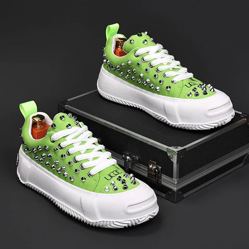Sneakers Punk Rivets Homme – Semelle Épaisse Cuir Fendu | Style Rock Hip-Hop EU 38-48 - kadopascher