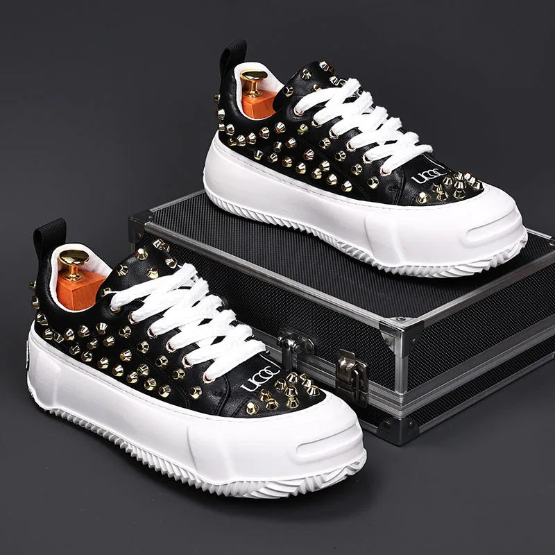 Sneakers Punk Rivets Homme – Semelle Épaisse Cuir Fendu | Style Rock Hip-Hop EU 38-48 - kadopascher