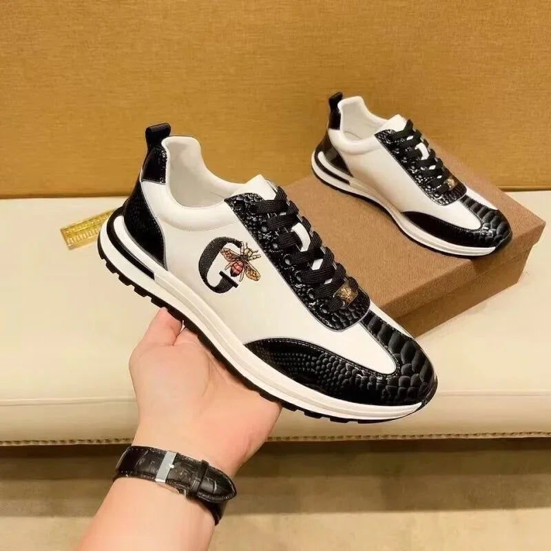 Sneakers Italiennes Homme - Chaussures Cuir Motif Abeille Luxe