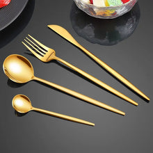 Service plaqué or 24 pièces / 24pcs Gold Dinnerware Set Stainless Steel Steak Knife Fork Coffee Spoon Teaspoon Flatware Dishwasher Safe Kitchen Tablewar - kadopascher