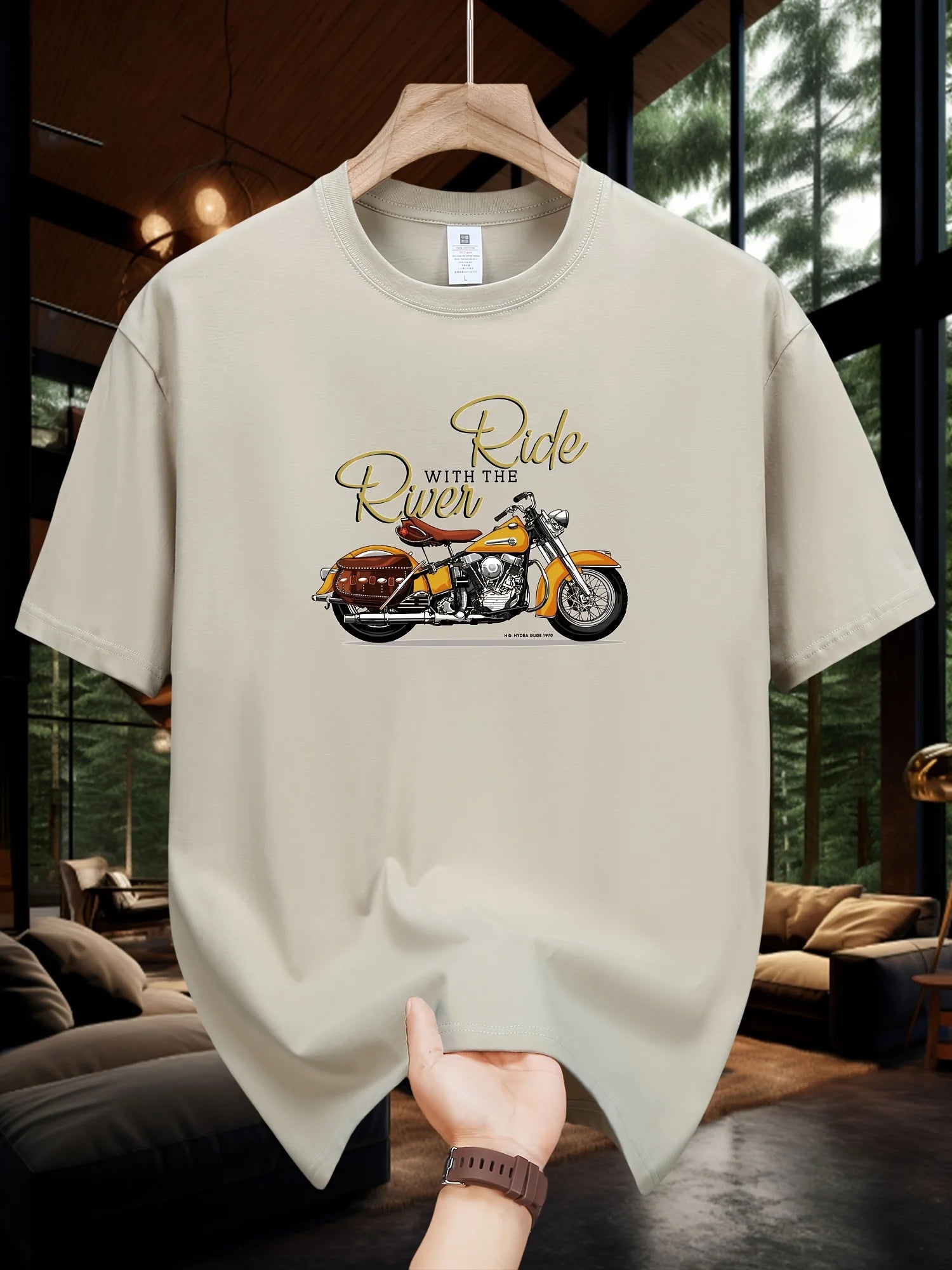 T-shirt homme collection 2025 chic et élégant 
Summer 100 Cotton Fashionable Casual Loose Large Size Classic Motorcycle Pattern Printed Round Neck Short Sleeve T-shirt - kadopascher