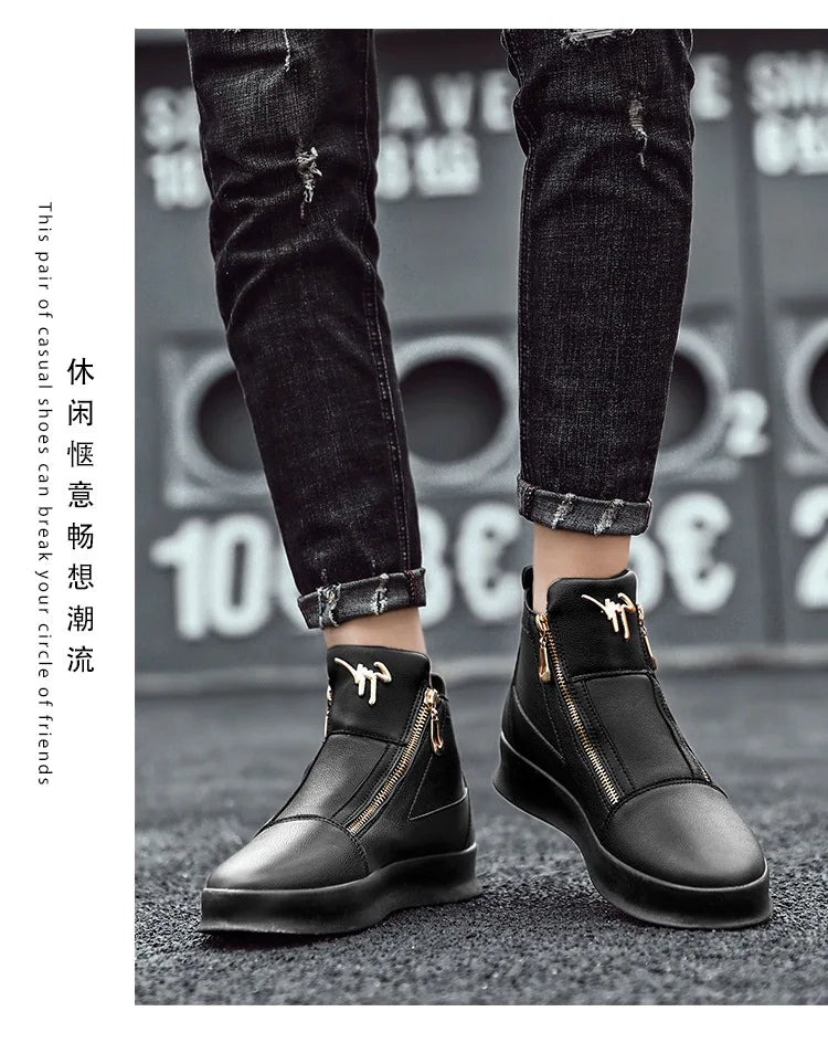 Boots Montantes Homme Cuir - Chaussures Plateforme Streetwear