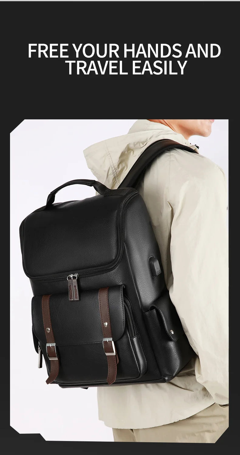 Sac à Dos Rétro en Cuir PU – Style Britannique | USB, Waterproof, Grande Capacité - kadopascher