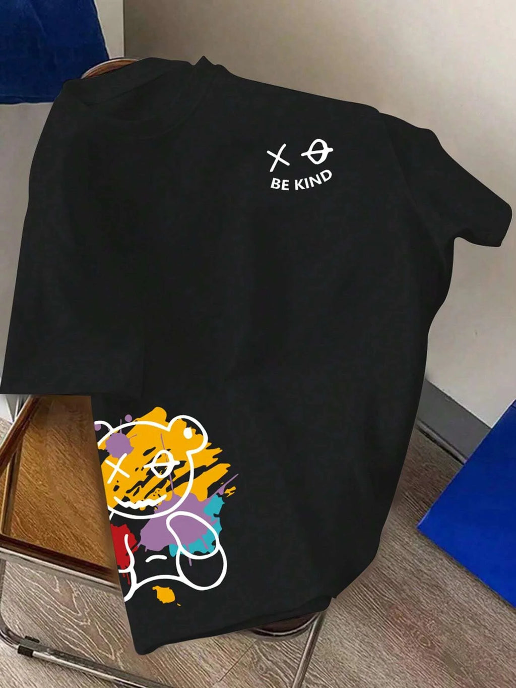 T-shirt homme collection 2025 chic et élégant 
100% pure cotton summer loose size BE KIND letter cartoon print casual comfortable round neck short sleeved T-shirt top - kadopascher