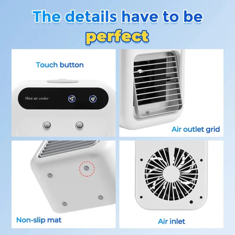 Ventilateur Climatiseur 3-en-1 – Mini Refroidisseur & Humidificateur USB | Bureau & Maison
