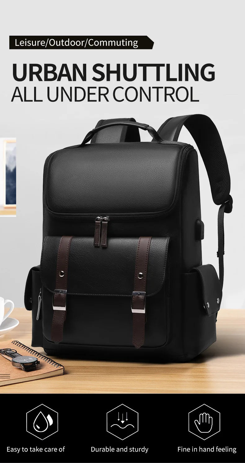 Sac à Dos Rétro en Cuir PU – Style Britannique | USB, Waterproof, Grande Capacité - kadopascher