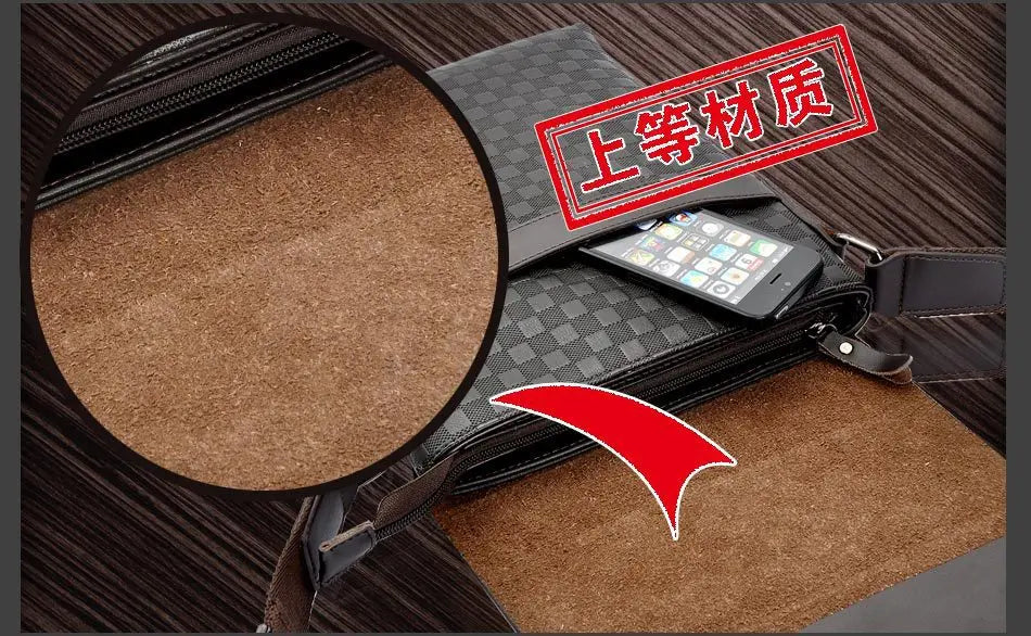 Sac Bandoulière Homme Damier - Sacoche Crossbody Cuir PU Premium - kadopascher