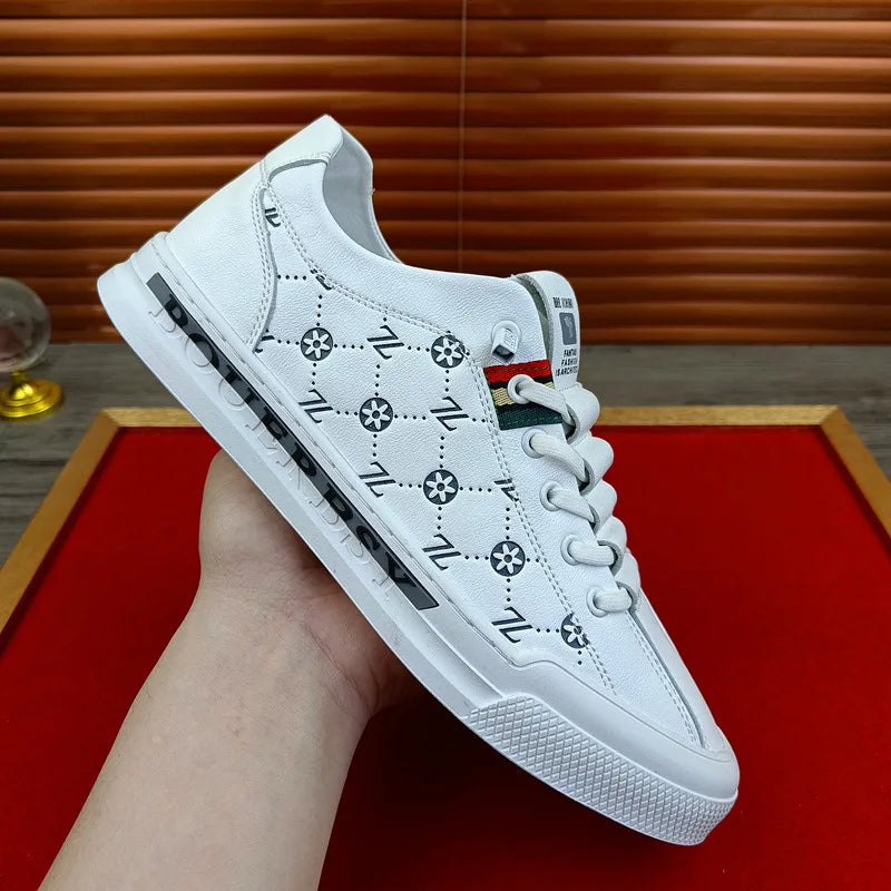 Chaussures de sport luxe chic habillé / European New Shoes for Men Genuine Leather Casual Shoes Trend Print Flats Skateboard Shoes Youth Street Sneakers - kadopascher