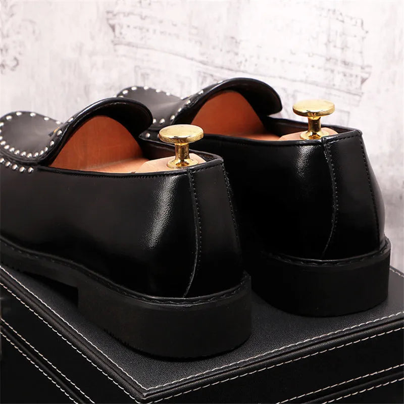Mocassins Cuir Broderie Couronne Homme – Slip-On Luxe Designer 2026 | Noir & Blanc EU 38-46 - kadopascher
