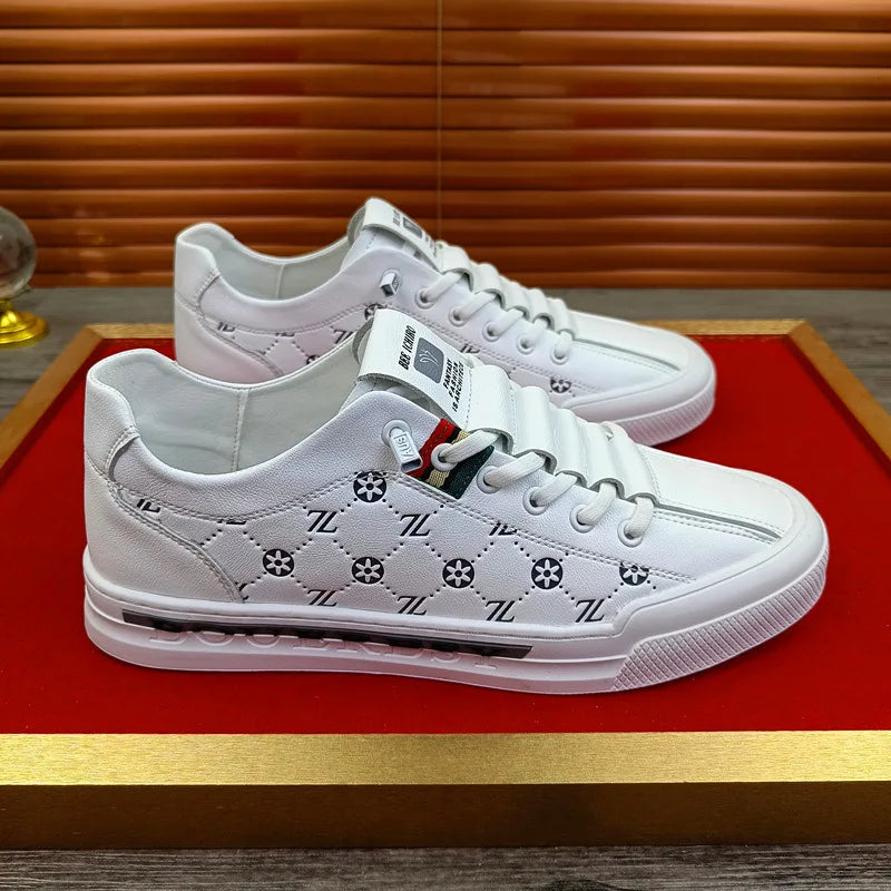 Chaussures de sport luxe chic habillé / European New Shoes for Men Genuine Leather Casual Shoes Trend Print Flats Skateboard Shoes Youth Street Sneakers - kadopascher