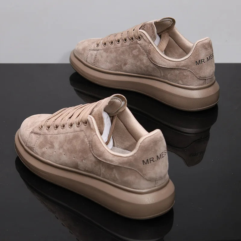 Sneakers Casual Grande Taille 43-44 Mixte - Baskets Plateforme Cuir Microfibre