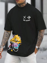T-shirt homme collection 2025 chic et élégant 
100% pure cotton summer loose size BE KIND letter cartoon print casual comfortable round neck short sleeved T-shirt top - kadopascher