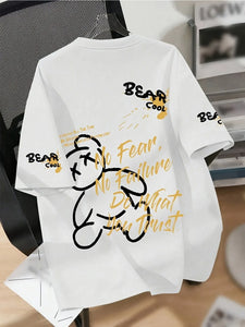 T-shirt homme collection 2025 chic et élégant 
Summer men's round neck breathable T-shirt with cartoon bear print pattern suitable for daily and weekend gifting to friends - kadopascher