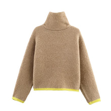 Cardigan stylé hiver pour femme / Cozy Women Elegant Blocking Knitted Cropped Cardigan Lapel Full Sleeves Zipper Pockets Loose Sweaters Lady Winter Daily Wears