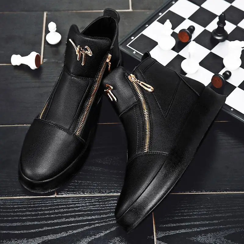 Boots Montantes Homme Cuir - Chaussures Plateforme Streetwear